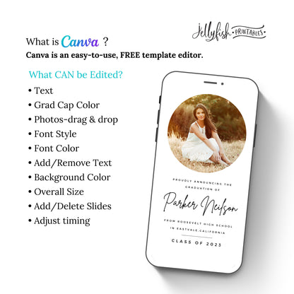 Simple Animated Graduation Invitation Canva Template 2023. Send Today!
