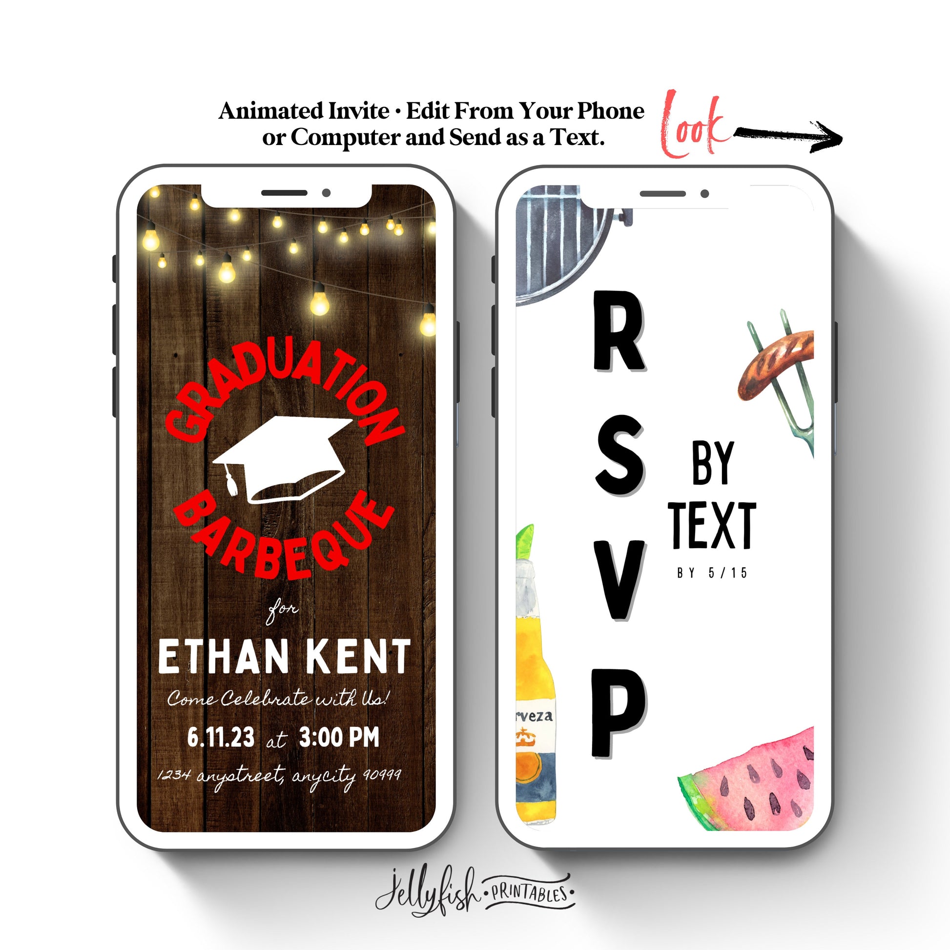 Animated BBQ Graduation Invitation Canva Template. Send Today!