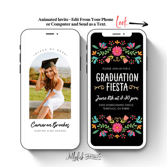 Animated Fiesta Graduation Invitation Canva Template. Send Today!