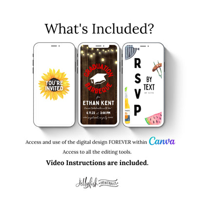 Animated BBQ Graduation Invitation Canva Template. Send Today!
