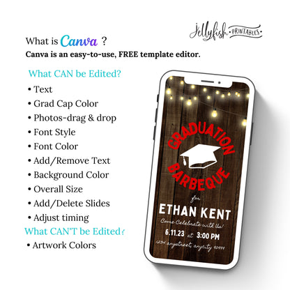Animated BBQ Graduation Invitation Canva Template. Send Today!