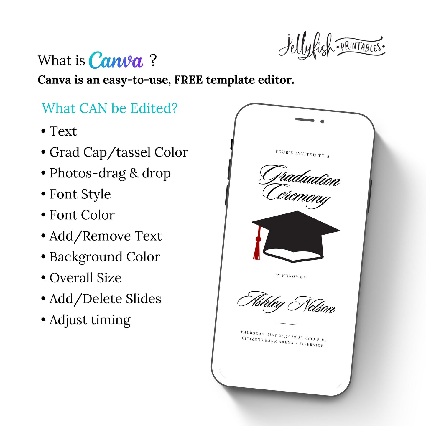 Animated Graduation Ceremony Canva Invitation Template. Send Today!
