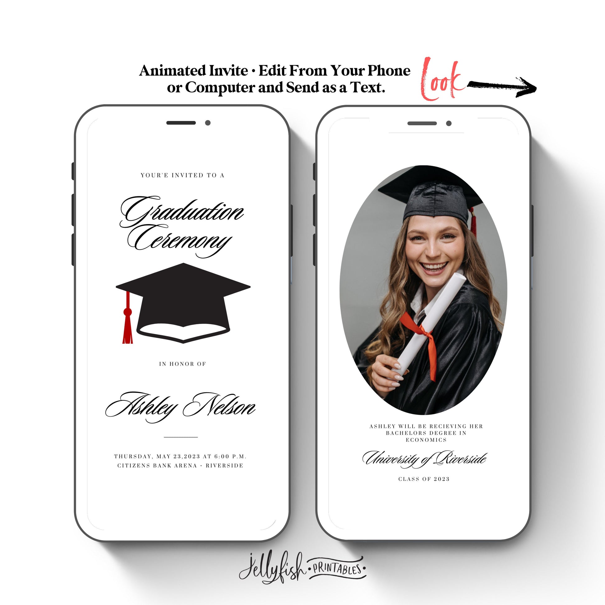 Animated Graduation Ceremony Canva Invitation Template. Send Today!