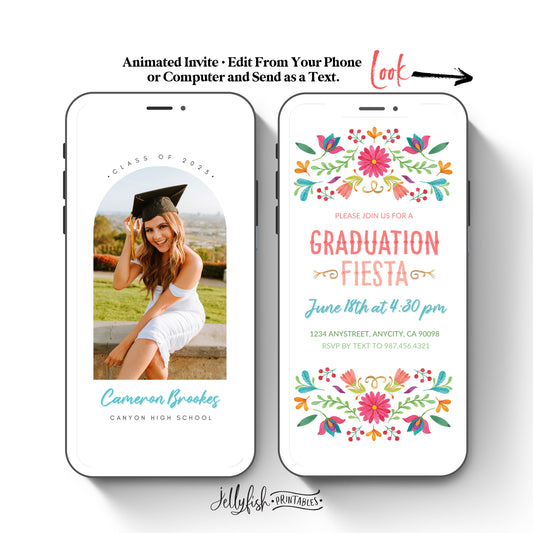 Animated Fiesta Graduation Invitation Canva Template. Send Today!