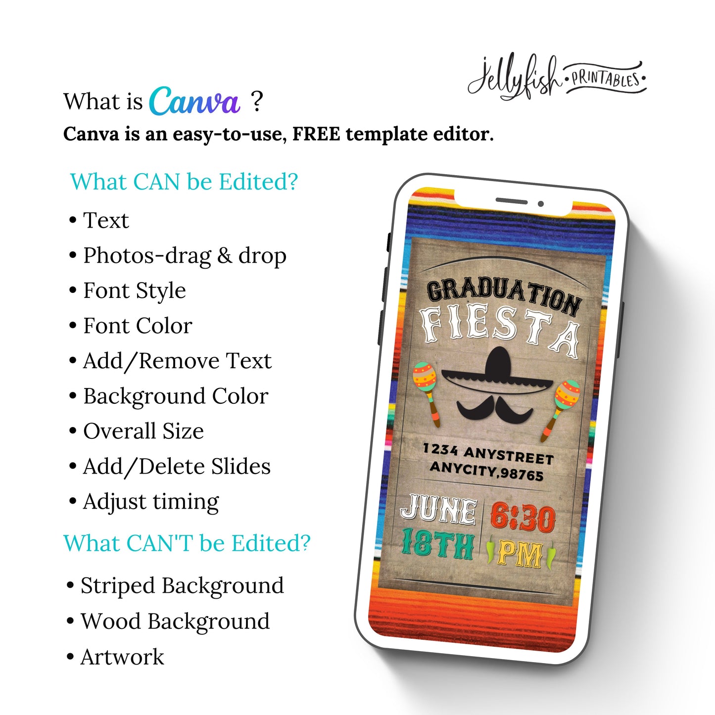 Animated Fiesta Graduation Invitation Canva Template. Send Today!