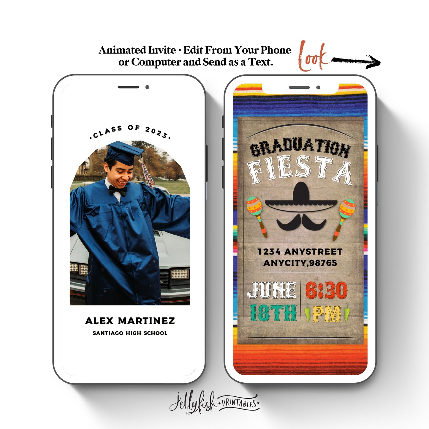 Animated Fiesta Graduation Invitation Canva Template. Send Today!