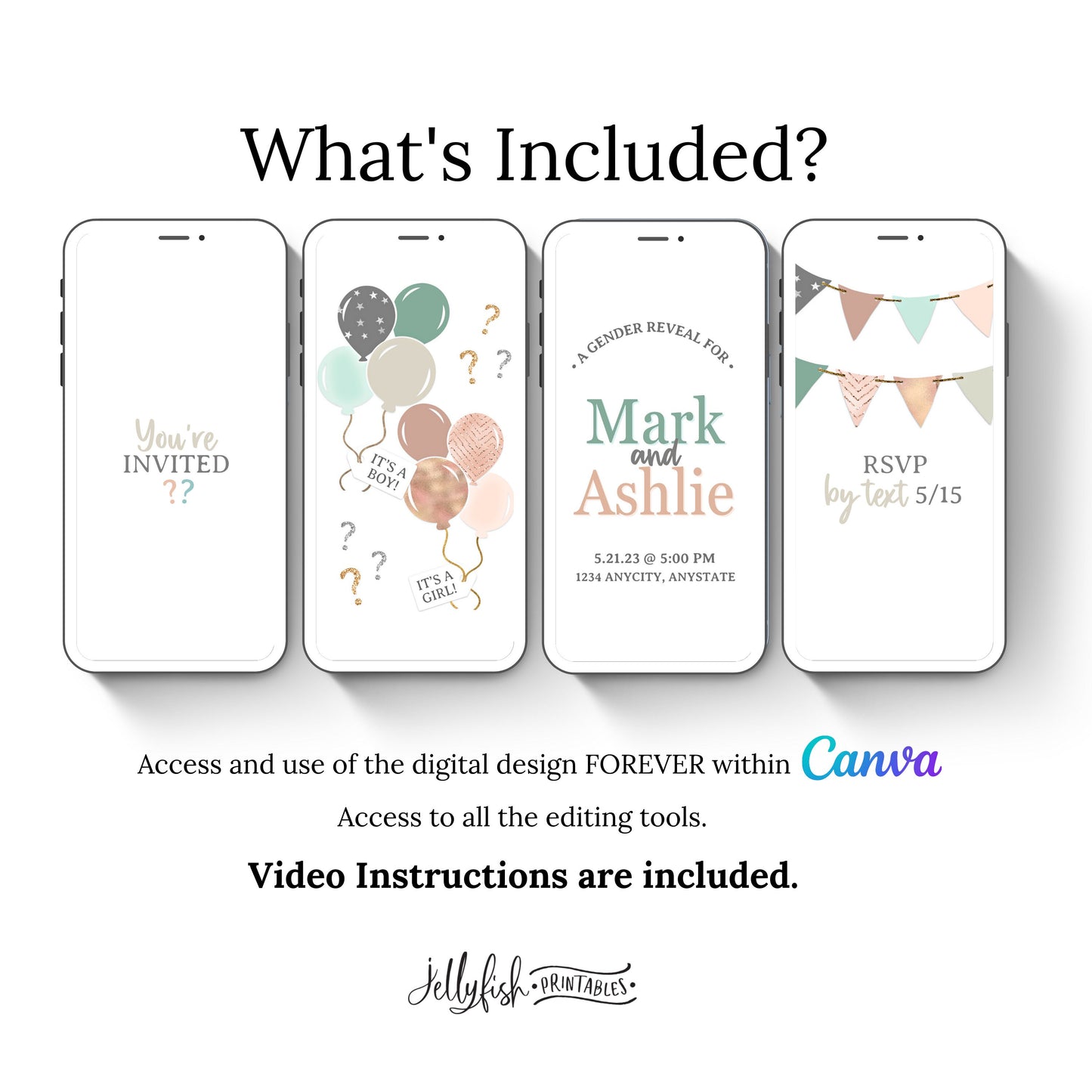 Animated Gender Reveal Invitation Canva Template. Send Today