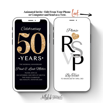 50 Year Gold Anniversary Video Invitation Template. Send Today!