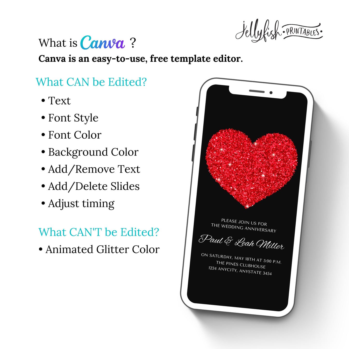 Red Heart Anniversary Video Invitation Template. Send Today!