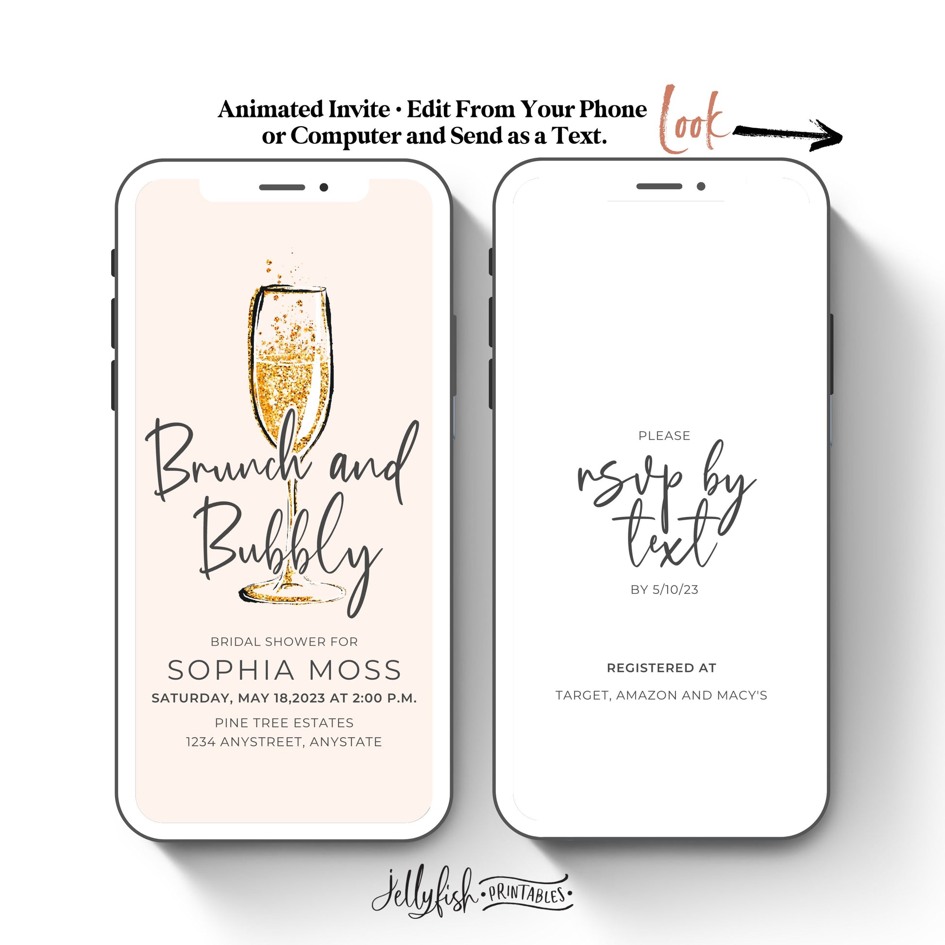 Brunch and Bubbly Bridal Video Invitation Canva Template Send Today!