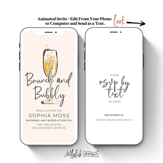 Brunch and Bubbly Bridal Video Invitation Canva Template Send Today!