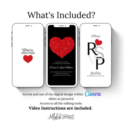 Red Heart Anniversary Video Invitation Template. Send Today!