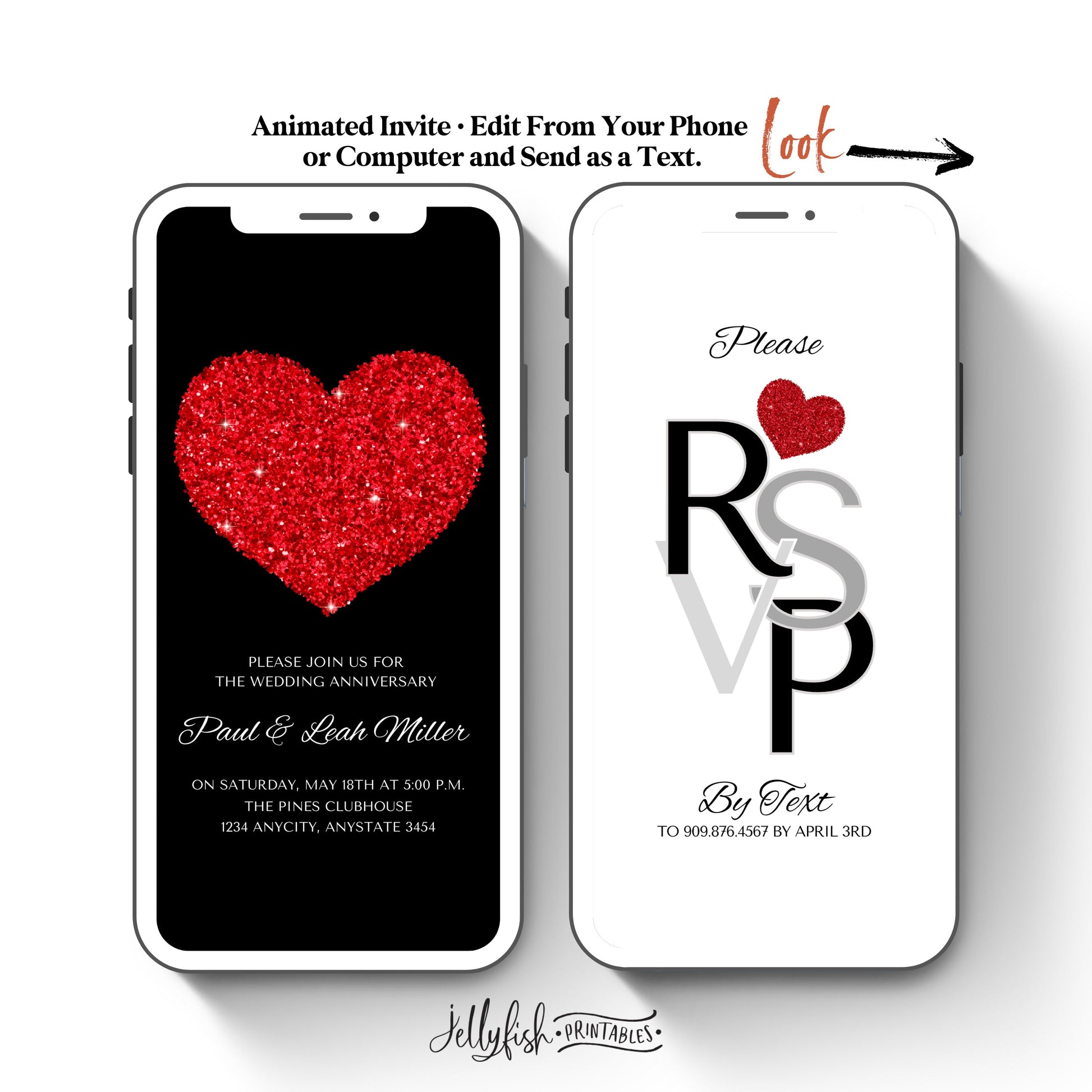 Red Heart Anniversary Video Invitation Template. Send Today!