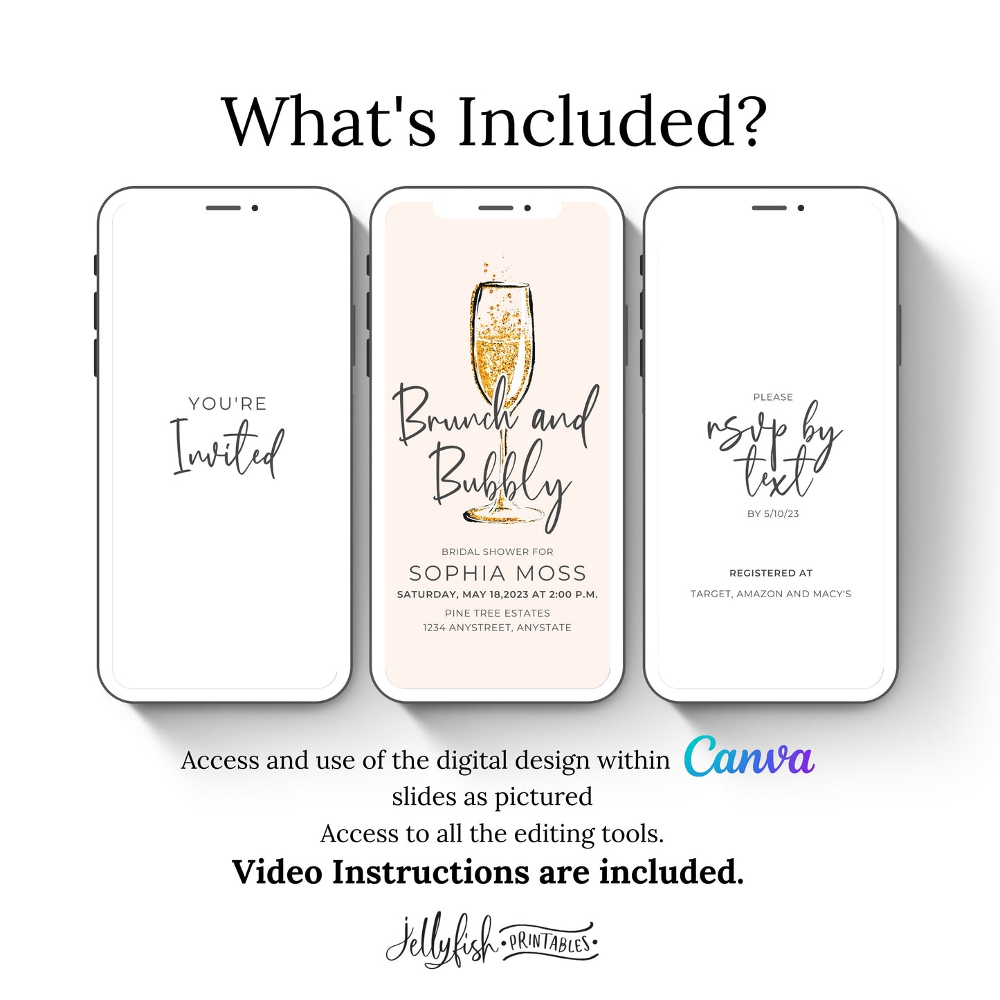 Brunch and Bubbly Bridal Video Invitation Canva Template Send Today!