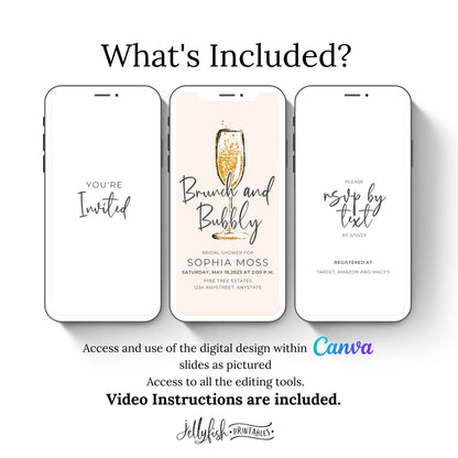 Brunch and Bubbly Bridal Video Invitation Canva Template Send Today!
