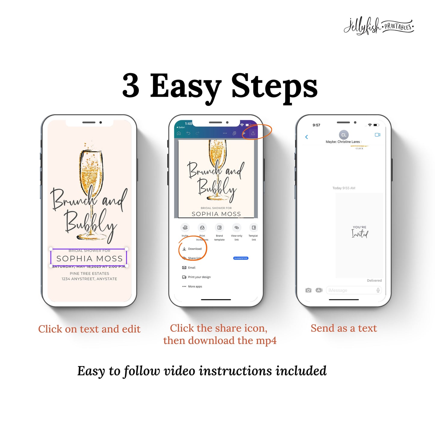 Brunch and Bubbly Bridal Video Invitation Canva Template Send Today!