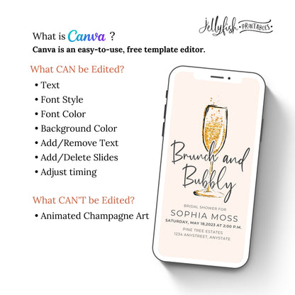 Brunch and Bubbly Bridal Video Invitation Canva Template Send Today!